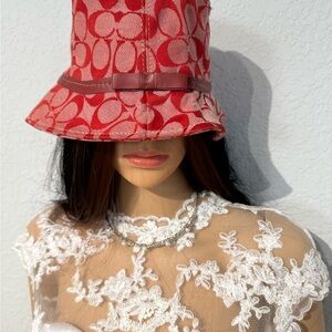 Coach Red Patterned Women's Bucket Hat
